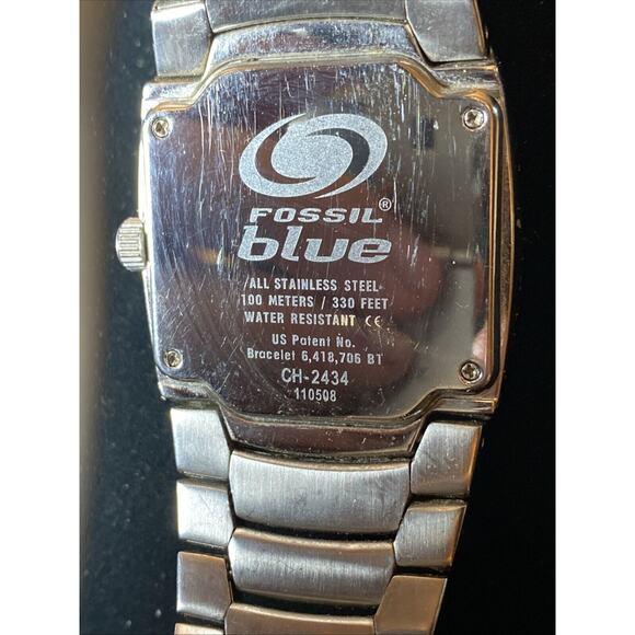 Men's Casual Stainless Steel Fossil Blue Rectangle Day Week, Month Watch Ch2434 - Picture 8 of 16